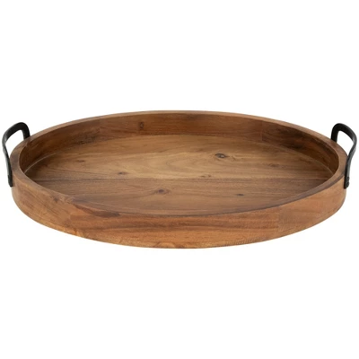 Northlight Acacia Wood Trays With Metal Handles - Set Of 3 - 21.75" 6 Northlight Acacia Wood Trays With Metal Handles - Set Of 3 - 21.75" - Image 4