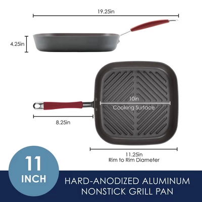 Rachael Ray 11" Hard-Anodized Nonstick Deep Square Grill Pan - Gray With Cranberry Red Handle: Griddle Pan, Rust-Resistant 3 Rachael Ray 11" Hard-Anodized Nonstick Deep Square Grill Pan - Gray With Cranberry Red Handle: Griddle Pan, Rust-Resistant