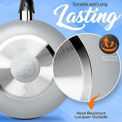 SereneLife 11 Piece Kitchenware Pots & Pans Set – Basic Kitchen Cookware, Black Non-Stick Coating Inside, Heat Resistant Lacquer (Grey) 4 SereneLife 11 Piece Kitchenware Pots & Pans Set – Basic Kitchen Cookware, Black Non-Stick Coating Inside, Heat Resistant Lacquer (Grey) - Image 2