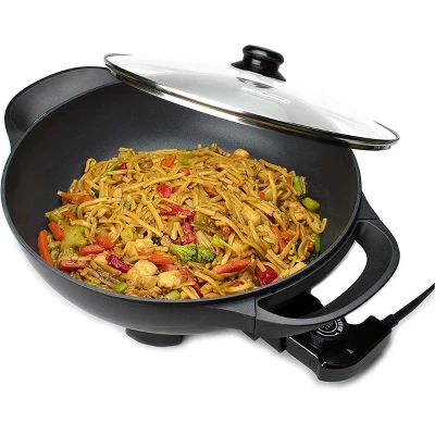 Brentwood 13in Non-Stick Flat Bottom Electric Wok Skillet With Vented Glass Lid In Black 4 Brentwood 13in Non-Stick Flat Bottom Electric Wok Skillet With Vented Glass Lid In Black - Image 2