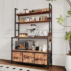 5-Tier Kitchen Bakers Rack W/Charging Station & Drawers, Industrial Microwave Stand, Freestanding Coffee Bar, Utility Shelves For Kitchen, Brown -Target KitchenAid GUEST 024abae4 7f51 4694 9210 6b453dd40c5b