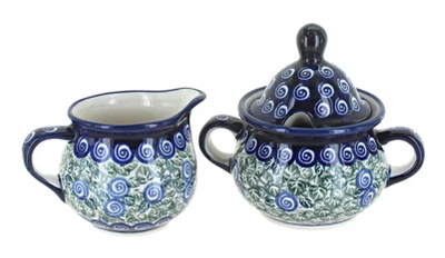 Blue Rose Polish Pottery 944-945 Zaklady Cream & Sugar Set 9 Blue Rose Polish Pottery 944-945 Zaklady Cream & Sugar Set - Image 7