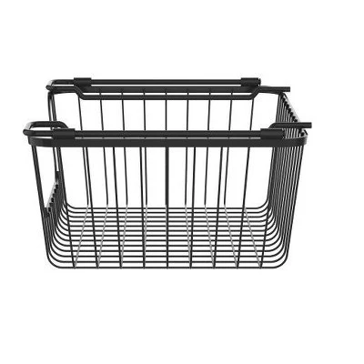 Oceanstar Stackable Metal Wire Storage Basket Set For Pantry, Countertop, Kitchen Or Bathroom – Black, Set Of 2 6 Oceanstar Stackable Metal Wire Storage Basket Set For Pantry, Countertop, Kitchen Or Bathroom – Black, Set Of 2 - Image 4