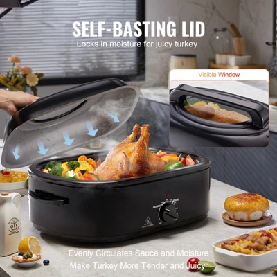 VEVOR Electric Roaster Oven, 20 QT Turkey Roaster Oven With Self-Basting Lid,1450W Roaster Oven With Defrost & Warm Function,Adjustable Temperature 5 VEVOR Electric Roaster Oven, 20 QT Turkey Roaster Oven With Self-Basting Lid,1450W Roaster Oven With Defrost & Warm Function,Adjustable Temperature - Image 3