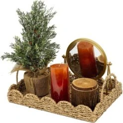 BRINJOY 14" Woven Seagrass Tray With Scalloped Edge - Bohemian Decorative Tray With Handles For Coffee Table Ottoman Festive Decor, Brown -Target KitchenAid GUEST 0337d04f d7ec 40e9 9cba fd5580dda543