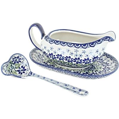 Blue Rose Polish Pottery S119 Manufaktura Gravy Boat Plate & Ladle 9 Blue Rose Polish Pottery S119 Manufaktura Gravy Boat Plate & Ladle - Image 7