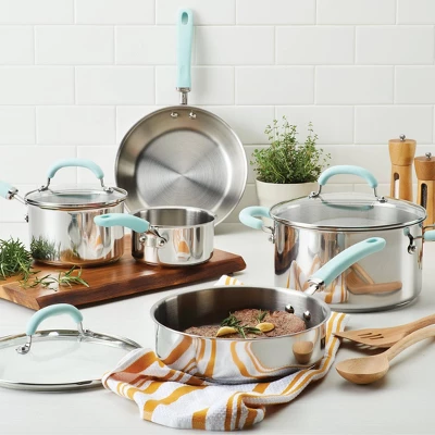 Rachael Ray Create Delicious 10pc Stainless Steel Cookware Set Light Blue Handles: Induction Safe, Dishwasher Safe 3 Rachael Ray Create Delicious 10pc Stainless Steel Cookware Set Light Blue Handles: Induction Safe, Dishwasher Safe