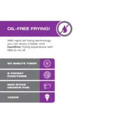 Salton Digital Air Fryer XL, 5 L/5.3 Qt, 8 Pre-Programmed Functions For Oil Free Frying With Temperature Control & Overheat Protection, Black (AF2085) -Target KitchenAid GUEST 036a216c 00d0 424f a957 bbe409f13a1a