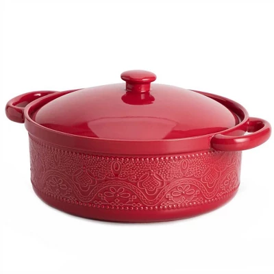 Itopfox Lace Emboss Casserole Dish With Lid, 2 Quart Ceramic Round Serving Dish For Oven To Table, Dinner And Party, Christmas Gifts In Classic Red 8 Itopfox Lace Emboss Casserole Dish With Lid, 2 Quart Ceramic Round Serving Dish For Oven To Table, Dinner And Party, Christmas Gifts In Classic Red - Image 6