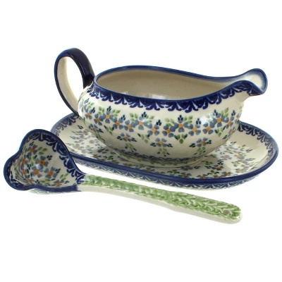 Blue Rose Polish Pottery S119 Manufaktura Gravy Boat Plate & Ladle 17 Blue Rose Polish Pottery S119 Manufaktura Gravy Boat Plate & Ladle - Image 15