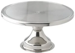 Winco CKS-13 Stainless Steel Round Cake Stand, Display Platter, Pastry Cake Tray, 13" Dia X 6" H