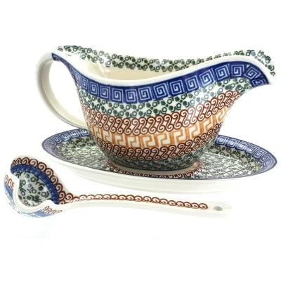 Blue Rose Polish Pottery 239-561 Ceramika Artystyczna Gravy Boat With Ladle 5 Blue Rose Polish Pottery 239-561 Ceramika Artystyczna Gravy Boat With Ladle - Image 3