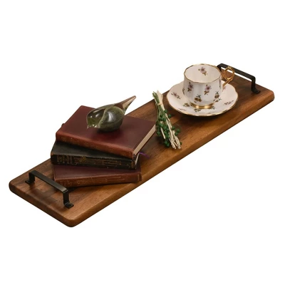 Kalmar Home Acacia Wood Tray W/ Metal Handles - Extra Long 3 Kalmar Home Acacia Wood Tray W/ Metal Handles - Extra Long