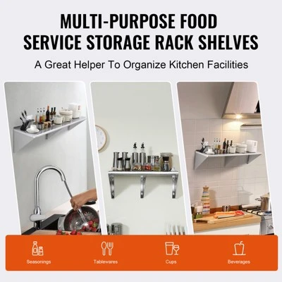 VEVOR 18" X 72" Stainless Steel Shelf, Wall Mounted Floating Shelving With Brackets, 500 Lbs Load Capacity Commercial Shelves 8 VEVOR 18" X 72" Stainless Steel Shelf, Wall Mounted Floating Shelving With Brackets, 500 Lbs Load Capacity Commercial Shelves - Image 6