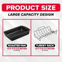 BAKKEN Nonstick Turkey Roasting Pan With Rack – 17 X 13 Inch, Large Heavy-Duty Carbon Steel Roasting Pan, Oven Safe Up To 450°F, Gray Marble
