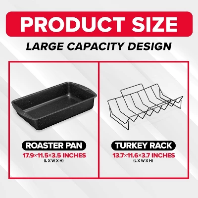 BAKKEN Nonstick Turkey Roasting Pan With Rack – 17 X 13 Inch, Large Heavy-Duty Carbon Steel Roasting Pan, Oven Safe Up To 450°F, Gray Marble 3 BAKKEN Nonstick Turkey Roasting Pan With Rack – 17 X 13 Inch, Large Heavy-Duty Carbon Steel Roasting Pan, Oven Safe Up To 450°F, Gray Marble