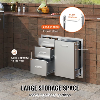 VEVOR Outdoor Kitchen Door Drawer Combo 29.5" W X 22.6" H X 21.7''D, Access Door/Triple Drawers With Propane Drawer, Silver 5 VEVOR Outdoor Kitchen Door Drawer Combo 29.5" W X 22.6" H X 21.7''D, Access Door/Triple Drawers With Propane Drawer, Silver - Image 3