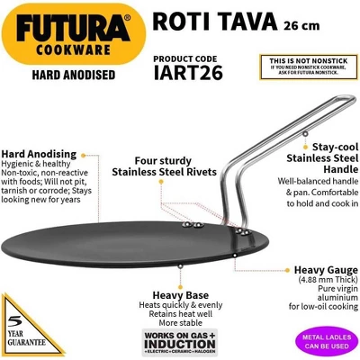 Hawkins Futura 10.25" Hard Anodized Concave Tava Griddle: Aluminum Surface, Induction & Gas Compatible, Hand Wash 3 Hawkins Futura 10.25" Hard Anodized Concave Tava Griddle: Aluminum Surface, Induction & Gas Compatible, Hand Wash