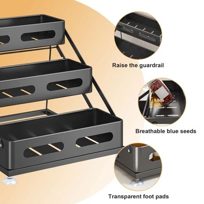 CuisinSmart 3-Tiers Countertop Spice Rack, Adjusted Height 10-10.8In, Tiered Spice Rack With Non-Slip Suction Cups, Space-Saving For Kitchen Desktop 5 CuisinSmart 3-Tiers Countertop Spice Rack, Adjusted Height 10-10.8In, Tiered Spice Rack With Non-Slip Suction Cups, Space-Saving For Kitchen Desktop - Image 3