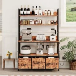 5-Tier Kitchen Bakers Rack W/Charging Station & Drawers, Industrial Microwave Stand, Freestanding Coffee Bar, Utility Shelves For Kitchen, Brown -Target KitchenAid GUEST 055ba36c 04d8 4914 ab0e 8a8e86e5a9a1