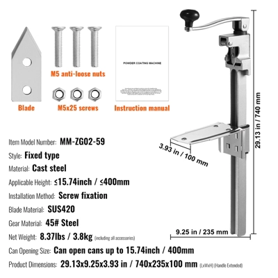 VEVOR Manual Can Opener, Sturdy Tabletop Can Opener For Big Cans, Durable With Stand, Height-Adjustable Professional Jar Opener 9 VEVOR Manual Can Opener, Sturdy Tabletop Can Opener For Big Cans, Durable With Stand, Height-Adjustable Professional Jar Opener - Image 7