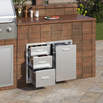 VEVOR Outdoor Kitchen Door Drawer Combo 29.5" W X 22.6" H X 21.7''D, Access Door/Triple Drawers With Propane Drawer, Silver 3 VEVOR Outdoor Kitchen Door Drawer Combo 29.5" W X 22.6" H X 21.7''D, Access Door/Triple Drawers With Propane Drawer, Silver