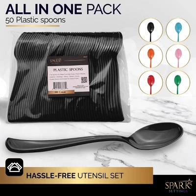 Plastic Spoons Disposable 50 Pack, Heavy Duty Plastic Silverware, Plastic Cutlery Ideal For Hot And Cold Food, Plastic Utensils - SparkSettings 6 Plastic Spoons Disposable 50 Pack, Heavy Duty Plastic Silverware, Plastic Cutlery Ideal For Hot And Cold Food, Plastic Utensils - SparkSettings - Image 4