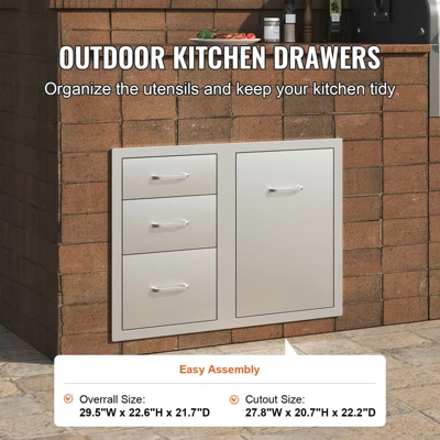 VEVOR Outdoor Kitchen Door Drawer Combo 29.5" W X 22.6" H X 21.7''D, Access Door/Triple Drawers With Propane Drawer, Silver 4 VEVOR Outdoor Kitchen Door Drawer Combo 29.5" W X 22.6" H X 21.7''D, Access Door/Triple Drawers With Propane Drawer, Silver - Image 2