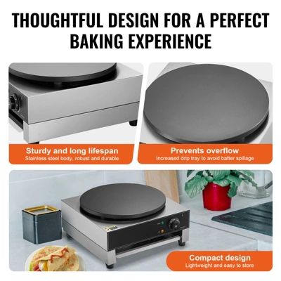 VEVOR Electric Crepe Maker, 16-Inch Commercial Crepe Machine, 1700W Flat Plate Crepe Griddle, Nonstick Stainless Steel Pancake Making Machine 7 VEVOR Electric Crepe Maker, 16-Inch Commercial Crepe Machine, 1700W Flat Plate Crepe Griddle, Nonstick Stainless Steel Pancake Making Machine - Image 5