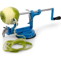 CucinaPro Apple Peeler - Long Lasting Chrome Cast Iron With Countertop Suction Cup, Teal