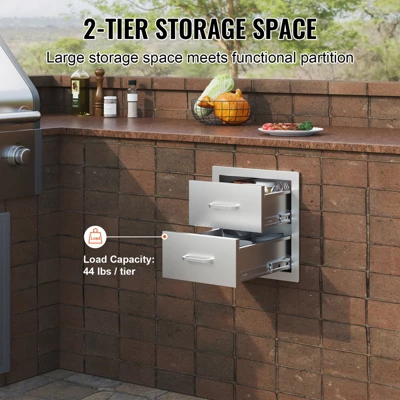 VEVOR Outdoor Kitchen Drawers 14W X 14.3H X 23D Inch, Flush Mount Double BBQ Drawers Stainless Steel With Handle, BBQ Island Drawers,Silver 5 VEVOR Outdoor Kitchen Drawers 14W X 14.3H X 23D Inch, Flush Mount Double BBQ Drawers Stainless Steel With Handle, BBQ Island Drawers,Silver - Image 3