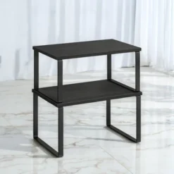 Songmics Cabinet Organizer Shelf, Set Of 2 Kitchen Counter Shelves, Kitchen Storage, Spice Rack, Stackable, Expandable, Metal And Engineered Wood