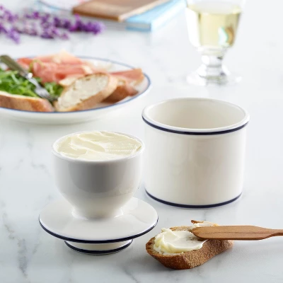 Butter Bell® Crock – Le Bistro White With Blue Trim Ceramic Butter Keeper, French Café-Style Butter Dish For Fresh, Spreadable Butter 3 Butter Bell® Crock – Le Bistro White With Blue Trim Ceramic Butter Keeper, French Café-Style Butter Dish For Fresh, Spreadable Butter