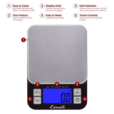 Escali Nutro Digital Scale Black: Stainless Steel Kitchen & Food Scale With Backlit Display, 15 Lb Capacity, Battery Included 13 Escali Nutro Digital Scale Black: Stainless Steel Kitchen & Food Scale With Backlit Display, 15 Lb Capacity, Battery Included - Image 11