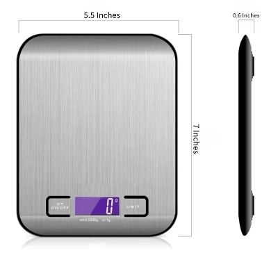 Digital Food Scale – 11 LB Capacity, Tare Function, Stainless Steel, LCD Display, 2 AAA Batteries Included, Ideal For Cooking, Baking, And Kitchen Use 6 Digital Food Scale – 11 LB Capacity, Tare Function, Stainless Steel, LCD Display, 2 AAA Batteries Included, Ideal For Cooking, Baking, And Kitchen Use - Image 4