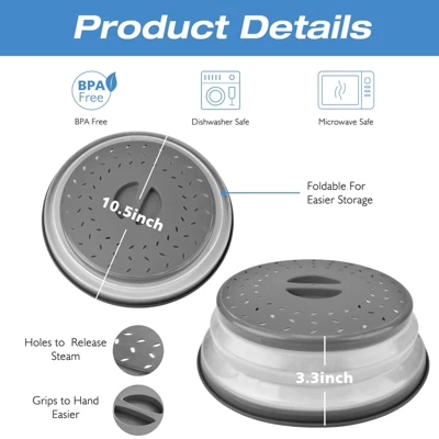 Itopfox 2-Pack Collapsible Microwave Cover With Grip Handle, Splatter Proof For Plates & Bowls, Dishwasher Safe & BPA Free Kitchen Gadget 3 Itopfox 2-Pack Collapsible Microwave Cover With Grip Handle, Splatter Proof For Plates & Bowls, Dishwasher Safe & BPA Free Kitchen Gadget