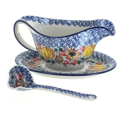 Blue Rose Polish Pottery 239-561 Ceramika Artystyczna Gravy Boat With Ladle 4 Blue Rose Polish Pottery 239-561 Ceramika Artystyczna Gravy Boat With Ladle - Image 2