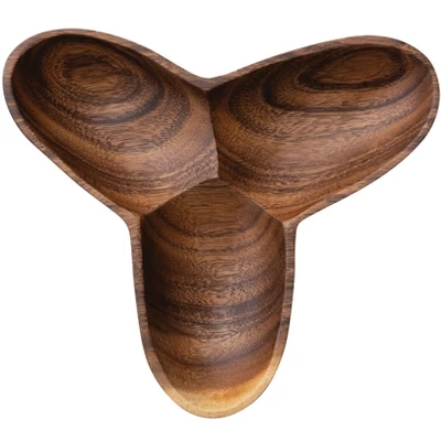 Storied Home Modern Acacia Wood Appetizer Bowl With 3 Compartments, Natural 8 Storied Home Modern Acacia Wood Appetizer Bowl With 3 Compartments, Natural - Image 6
