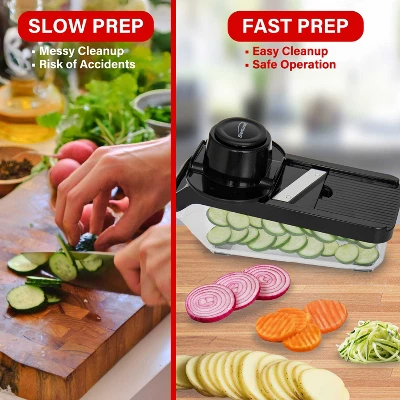 Brentwood Mandoline Slicer And Cheese Grater With 3.6-Cup Storage Container And 6 Interchangeable Stainless Steel Blades, Black 6 Brentwood Mandoline Slicer And Cheese Grater With 3.6-Cup Storage Container And 6 Interchangeable Stainless Steel Blades, Black - Image 4