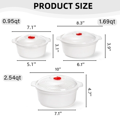 Itopfox 3-Piece Microwave-Safe Bowl Set With Lids & Steamer Rack, BPA-Free Soup & Ramen Cookware For Kitchen, Office, Dorm - Nesting Design 3 Itopfox 3-Piece Microwave-Safe Bowl Set With Lids & Steamer Rack, BPA-Free Soup & Ramen Cookware For Kitchen, Office, Dorm - Nesting Design