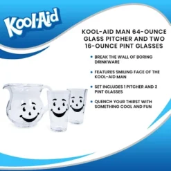 Toynk Kool-Aid Man 64-Ounce Glass Pitcher And Two 16-Ounce Pint Glasses 14 Toynk Kool-Aid Man 64-Ounce Glass Pitcher And Two 16-Ounce Pint Glasses -Target KitchenAid GUEST 0bf928a4 67a3 4428 ac89 7a17929b1fba