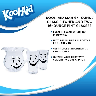 Toynk Kool-Aid Man 64-Ounce Glass Pitcher And Two 16-Ounce Pint Glasses 8 Toynk Kool-Aid Man 64-Ounce Glass Pitcher And Two 16-Ounce Pint Glasses - Image 6