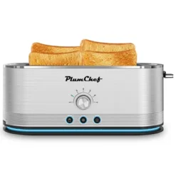 ELJGET Toaster 4 Slice, Extra Long Slots 4 Slice Toaster, Reheat/Defrost/Cancel Function 6 Browning Settings Auto Pop-up Removable Crumb Tray, Silver