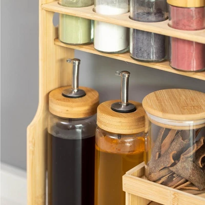 Basicwise 3-Tier Bamboo Rack With 6 Spice Shaker Bottles, 4 Airtight Jars & 2 Soy Sauce Or Oil Dispenser. Bottle Perfect For Kitchen & Pantry Storage 6 Basicwise 3-Tier Bamboo Rack With 6 Spice Shaker Bottles, 4 Airtight Jars & 2 Soy Sauce Or Oil Dispenser. Bottle Perfect For Kitchen & Pantry Storage - Image 4