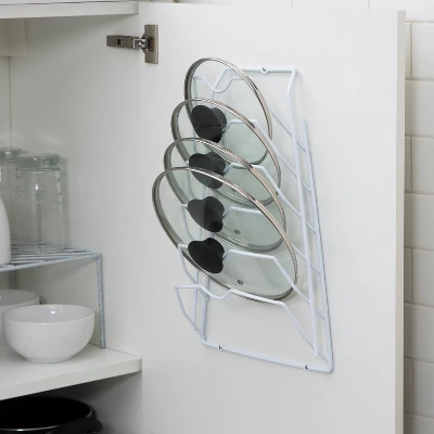 Organize It All Cabinet Door Lid Rack: Steel Kitchen Pot Rack, Under Cabinet Mount, White, 15.75" H X 18.11" D X 12.01" W 7 Organize It All Cabinet Door Lid Rack: Steel Kitchen Pot Rack, Under Cabinet Mount, White, 15.75" H X 18.11" D X 12.01" W - Image 5