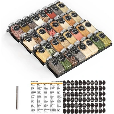 Spice Drawer Organizer With 32 Glass Spice Jars, 386 Labels, For Kitchen Drawers,Black 9 Spice Drawer Organizer With 32 Glass Spice Jars, 386 Labels, For Kitchen Drawers,Black - Image 7