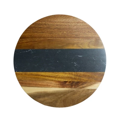 Slickblue Marble & Acacia Wood Round Board, 11” - White/Black Stripe Design For Charcuterie & Prep 4 Slickblue Marble & Acacia Wood Round Board, 11” - White/Black Stripe Design For Charcuterie & Prep - Image 2
