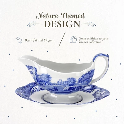 Spode Blue Italian 9 Oz Gravy Boat And Saucer, Earthenware Sauce Boat With Large Handle, Classic Countryside Design, Dishwasher & Microwave Safe 4 Spode Blue Italian 9 Oz Gravy Boat And Saucer, Earthenware Sauce Boat With Large Handle, Classic Countryside Design, Dishwasher & Microwave Safe - Image 2