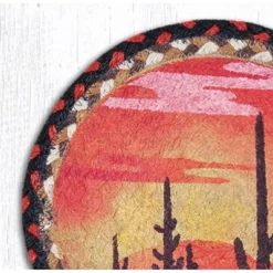 Earth Rugs Desert Sunset Round Trivet 10"x10" – Southwest Braided Jute With Vibrant Sunset Print