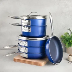 Granitestone Blue 15 Piece Stackmaster Nonstick Cookware Set With Glass Lids -Target KitchenAid GUEST 0eaf0a25 2d20 4677 9ed3 1d8d21058b0e